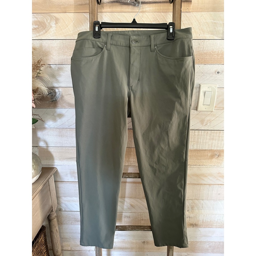 Lululemon ABC Pant Slim Warpstreme Olive Green Mens 34x28 Trousers Casual Pant